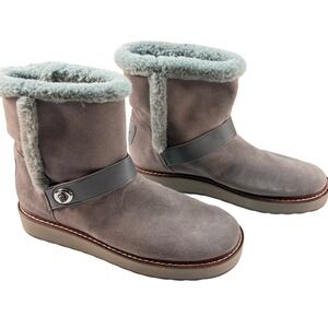 Coach Christina Suede‎ Shearling Boots Booties Womens Size 8.5 Gray Suede